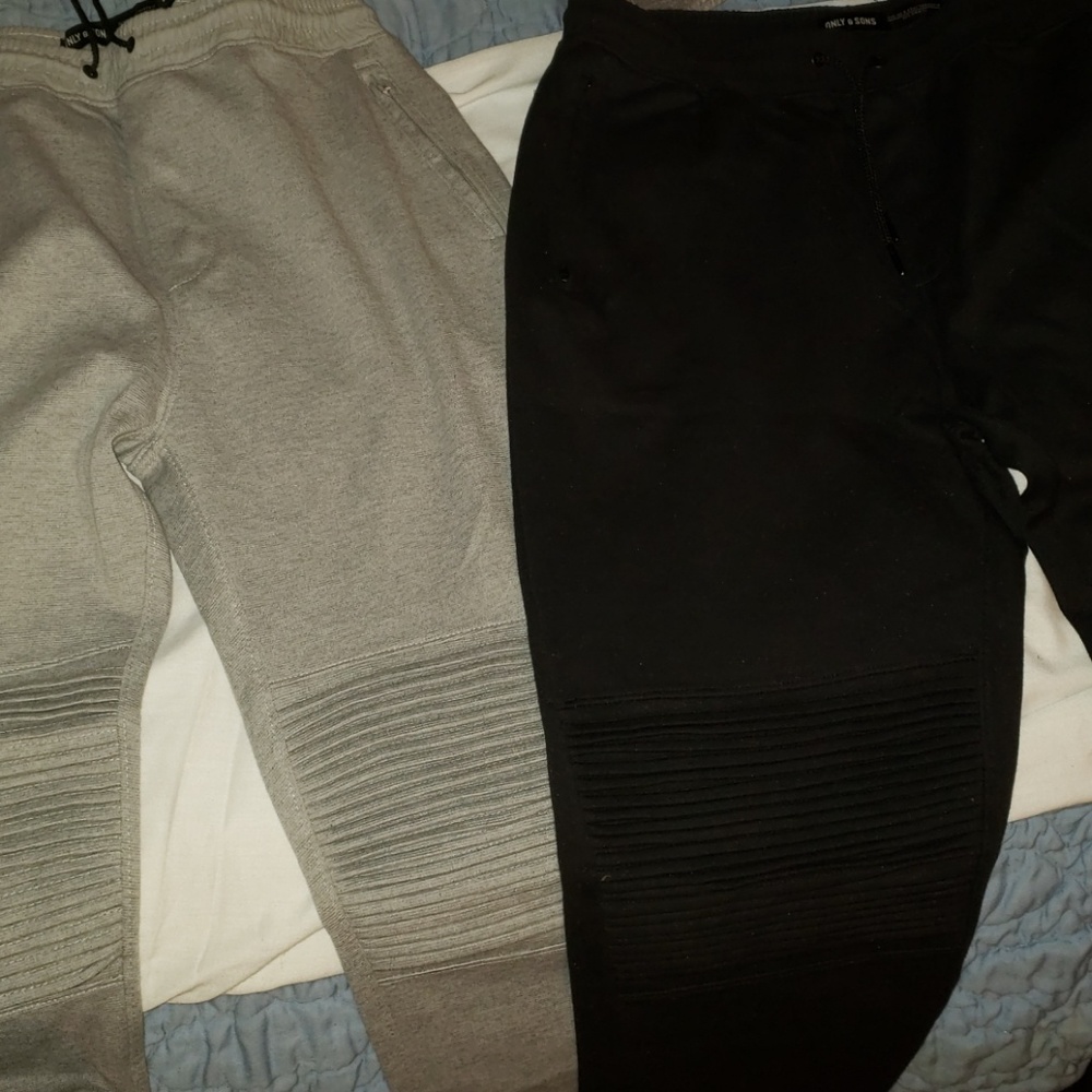 (2) pair of moto jogger sweats gray black